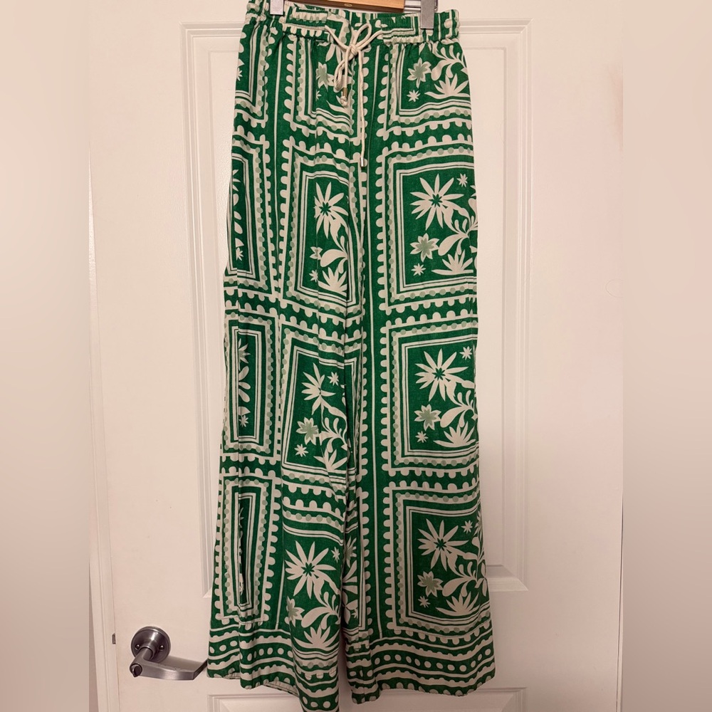 Mon Renn Rosas Green Wide Pants Small